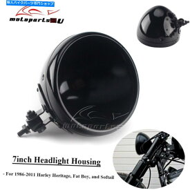Headlight ブラック7 "オートバイヘッドライトハーレーヘリテージソフトアイル用バケットシェル Black 7" Motorcycle Headlight Housing Bucket Shell For Harley Heritage Softail