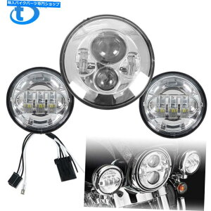 Headlight 80WEh7 "LEDvWFN^[wbhCg +ʉ߃Cgc[ONɍ 80W Round 7" LED Projector Headlight + Passing Lights Fit for Touring Chrome