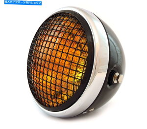Headlight 7 "TCh}EgI[goCwbhCgtO - OXubN - N - Ao[ 7" Side Mount Motorcycle Headlight w/ Grill - Gloss Black - Chrome - Amber
