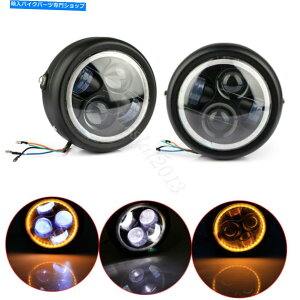 Headlight 6.5 LED���[�^�[�T�C�N���w�b�h���C�g�v���W�F�N�^�[�A���o�[�A�C�n�[���[�W�[�v�̃n���[�����O 6.5 LED Motorcycle Headlight Projector Amber Eyes Halo Ring For Harley Jeep�y���s�A���i�z