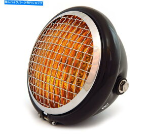 Headlight 5.75 �n���Q���I�[�g�o�C�w�b�h���C�g�t���O���� - �}�b�g�u���b�N - �N���� - �A���o�[ 5.75 Halogen Motorcycle Headlight w/ Grill - Matte Black - Chrome - Amber�y���s�A���i�z