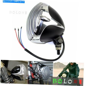 Headlight n[[p̃A~jEI[goC̊ۂXJbvwbhCgtBOwbhv Aluminum Motorcycle Round Scalloped Headlight Finned Grill Headlamp For Harley