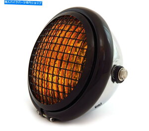 Headlight 5.75 "nQI[goCwbhCgtO - N - OXubN - Ao[ 5.75" Halogen Motorcycle Headlight w/ Grill - Chrome - Gloss Black - Amber