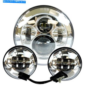 Headlight 7C`NLEDwbhCg2x 4-1/2tHOCgvn[[frbh\ 7" Inch Chrome LED Headlight 2x 4-1/2 & Fog Light Lamps Harley Davidson