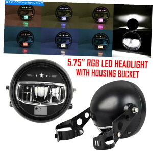 Headlight 5.75 "RGB LED�w�b�h���C�g�G���W�F���A�C�YDRL w/�V�F���n�E�W���O�o�P�b�g�p�o�C�N�p 5.75" RGB LED Headlight Angel Eyes DRL w/ Shell Housing Bucket for Motorcycle