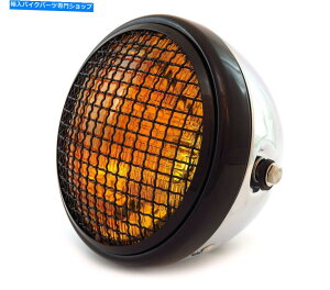 Headlight 7 "TCh}EgI[goCwbhCgtO - N - OXubN - Ao[ 7" Side Mount Motorcycle Headlight w/ Grill - Chrome - Gloss Black - Amber