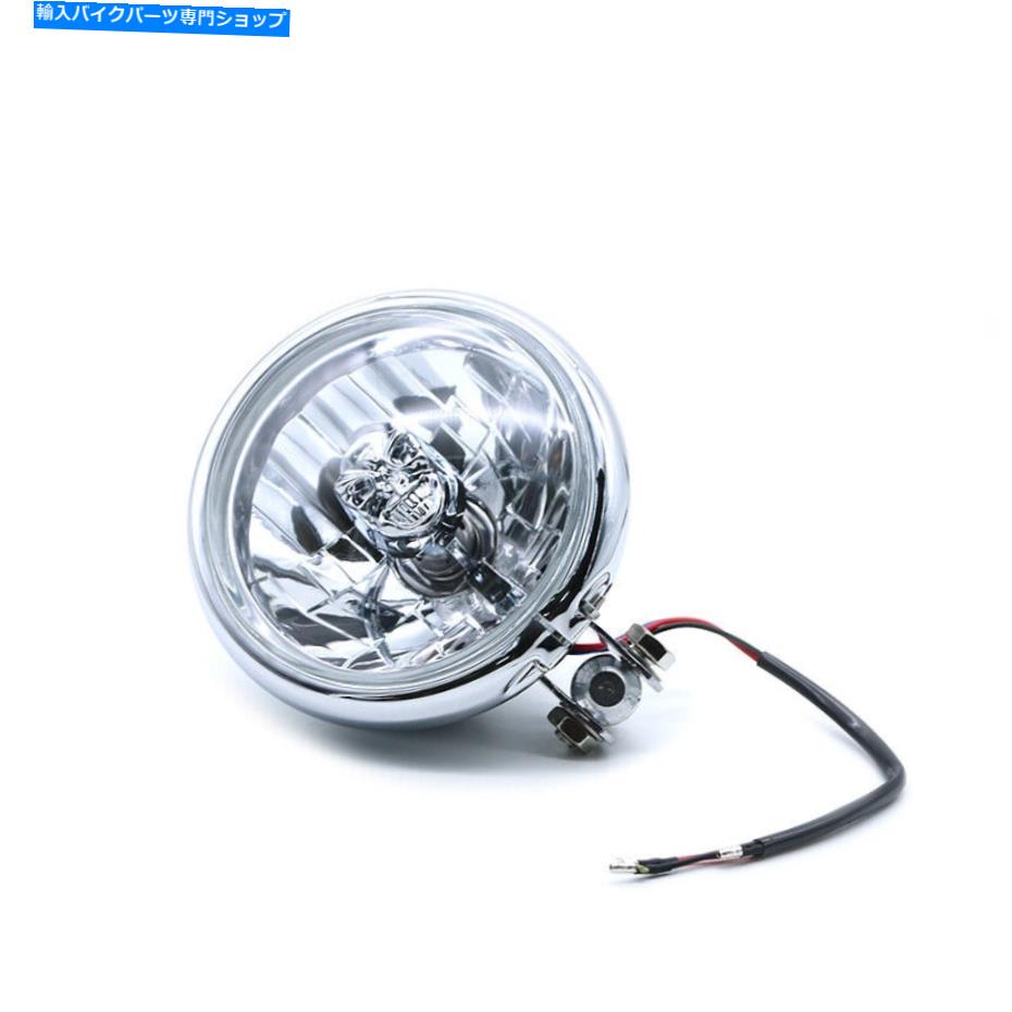 Headlight ハーレーダイナホンダVTのためのハイ ロービームレトロスカル電球クロムヘッドライト High Low Beam Retro Skull Light Bulb Chrome Headlight For Harley Dyna Honda VT