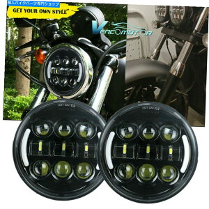 Headlight �y�A5.75 5 3/4 LED���[�^�[�T�C�N���w�b�h���C�g�u���b�N�w�b�h�����v�X�|�[�c�X�^�[1200 883 Pair 5.75 5 3/4 LED Motorcycle Headlights Black Headlamp For Sportster 1200 883�y���s�A���i�z