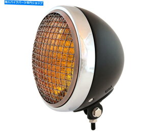Headlight 7 �{�g���}�E���g�I�[�g�o�C�w�b�h���C�g�t���O���� - �u���b�N�N�����u�����Y�A���o�[ 7 Bottom Mount Motorcycle Headlight w/ Grill - Black Chrome Bronze Amber�y���s�A���i�z