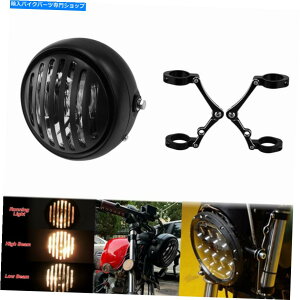Headlight I[goC6.3C`̊ۂwbhCgtBOw/ 39mm-41mmtH[N`[uuPbg Motorcycle 6.3 Inch Round Headlight Finned Grill w/ 39mm-41mm Fork Tube Brackets