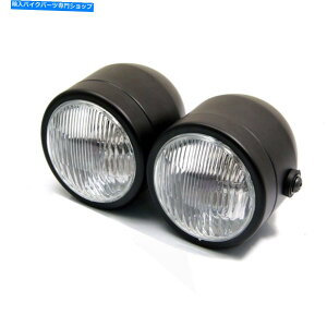 Headlight cCEhubNh~l[^[wbhCg[^[TCNXg[gt@C^[`bp[{o[ Twin Round Black Dominator Headlights Motorcycle Streetfighter Chopper Bobber