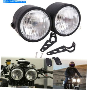 Headlight ubNcCwbhCgtI[goC_ufAvXg[gjo[Tč Black Twin Headlights W/Bracket Motorcycle Double Dual Lamp Street Universal US
