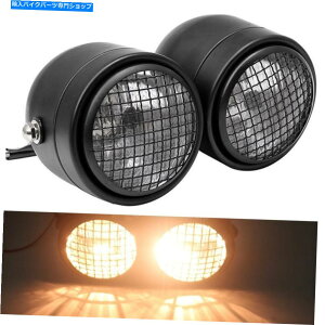 Headlight �J�t�F���[�T�[�̂��߂̃u���b�N�O�����I�[�g�o�C�w�b�h�w�b�h���C�g�����v�����v�{�o�[���j�o�[�T�� Black Grill Motorcycle Headlight Head Light Lamp Bobber for Cafe Racer Universal�y���s�A���i�z
