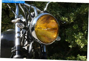 Headlight [JXX^CJtFwbhCg7 "eۃubNNre[WTCh}EgAo[Y Lucas style Cafe headlight 7" bullet Black & Chrome vintage sidemount AMBER lens