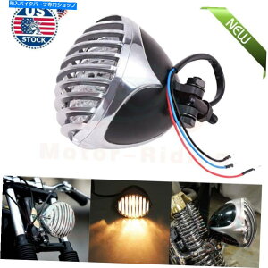 Headlight �n�[���[�`���b�p�[�{�o�[�J�t�F���[�T�[�̃I�[�g�o�C�w�b�h���C�g�w�b�h�����v�t�B���O���� Motorcycle Headlight Head Lamp Finned Grill For Harley Chopper Bobber Cafe Racer�y���s�A���i�z