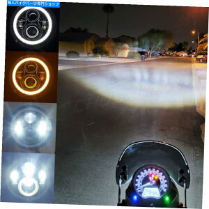 Headlight �z���_���}�n�I�[�g�o�C�p�̃N����7�C���`LED�w�b�h���C�g�n���[DRL Chrome 7inch LED Headlight Halo DRL for Honda Yamaha Motorcycle�y���s�A���i�z