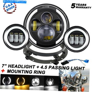 Headlight ubN7 "LEDwbhCg + 4.5"tHOpXpXCg +}nv-star̃}EgO Black 7" Led Headlight + 4.5" Fog Passing Light + Mount Ring For Yamaha V-Star