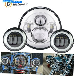 Headlight 1x7 "LEDvWFN^[wbhCg+ 2x4.5"pbVOCgtBbgn[[c[ON 1x7" LED Projector Headlight+ 2x4.5" Passing Light Fit For Harley Touring Chrome