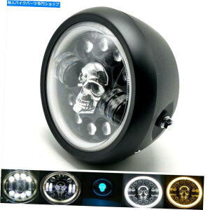 Headlight z_gJtF[T[̃{o[CB̂߂̍[^[oCNXJTCh}EgwbhCg Black Motorbike Skull Side Mount Headlight For Honda Retro Cafe Racer Bobber CB