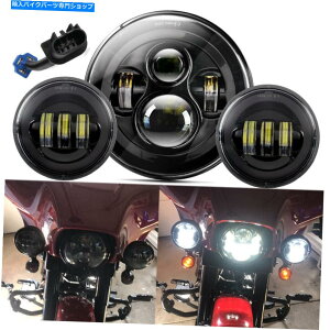 Headlight ۂubN7 "LEDvWFN^[wbhCg + 4.5"n[[c[OppXv Round Black 7" LED Projector Headlight + 4.5" Passing Lamp For Harley Touring