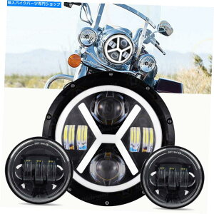 Headlight 1x7 �C���`LED�w�b�h���C�g���C�g +2x4.5�n�[���[�I�[�g�o�C�p�̖��̒ʉ߃��C�g 1x7 Inch LED Headlight Light +2x4.5 Fog Passing Lights For Harley Motorcycle�y���s�A���i�z