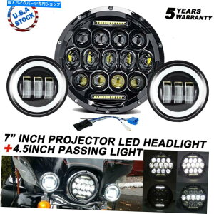 Headlight 7 "�C���`LED�v���W�F�N�^�[�w�b�h���C�g + 4.5�t�H�O�p�b�V���O���C�g�n�[���[�c�[�����O�Ƀt�B�b�g 7" INCH LED Projector Headlight + 4.5 Fog Passing Lights Fit for Harley Touring