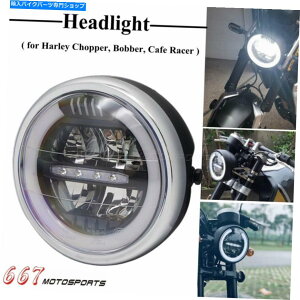Headlight n[[_CiJtF[T[̃{o[pEhLEDwbhCgvWFN^[DRL[^[TCN Round LED Headlight Projector DRL Motorcycle For Harley Dyna Cafe Racer Bobber