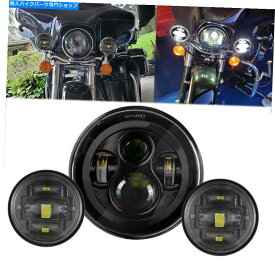 Headlight ブラック7 "LEDヘッドライト+ハーレーエレクトラグライドロードキングのパスライト Black 7" LED Headlight+ 4.5 Passing Lights For Harley Electra Glide Road King