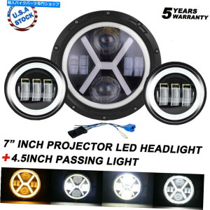 Headlight �V����7 �n���[LED�w�b�h���C�g + 4.5�t�H�O�p�b�V���O���C�g���}�n���[�h���C����V�X�^�[ New 7 Halo LED Headlight + 4.5 Fog Passing Light For Yamaha Rord Royal V Star�y���s�A���i�z