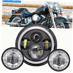Headlight 1x7inch LEDwbhCg + 2x4.5C`̖pXpXv2Zbgn[[oCNp 1x7Inch LED Headlight + 2x4.5 inch Fog Passing Lamp 2 Sets For Harley Motorbikes