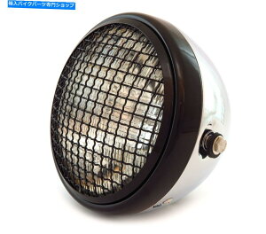 Headlight 7 "TCh}EgI[goCwbhCgtO - N - ubN - NA 7" Side Mount Motorcycle Headlight w/ Grill - Chrome - Gloss Black - Clear