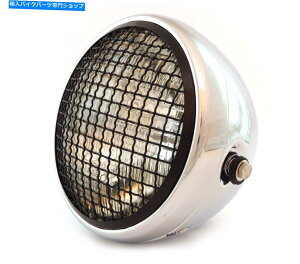 Headlight 7 "TCh}EgI[goCwbhCgw/ON - OXubN - NA 7" Side Mount Motorcycle Headlight w/ Grill Chrome - Gloss Black - Clear