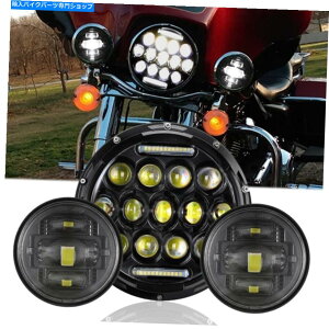 Headlight }n[hX^[[hCi[ubN7 "LEDwbhCg + 4.5"pbVOtHOCg̏ꍇ For Yamaha Road Star Roadliner Black 7" LED Headlight + 4.5" Passing Fog Lights