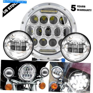 Headlight Round Chrome 7 "LED�v���W�F�N�^�[�w�b�h���C�g + 4.5"�n�[���[�c�[�����O�p�p�X�����v Round Chrome 7" LED Projector Headlight + 4.5" Passing Lamp For Harley Touring