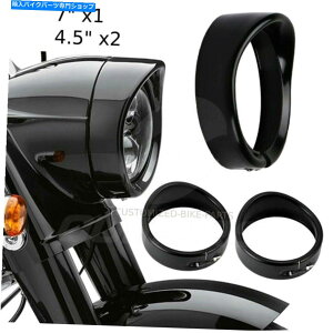 Headlight ubN7 " + 4.5"wbhCgwbhvgn[[c[O[hLO\tĝ߂̃Zbg Black 7 " + 4.5" Headlight Headlamp Trim Set For Harley Touring Road King Soft