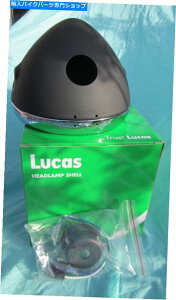 Headlight {̃[JX7 "v[ubNwbhCgVF+N[1̔z genuine LUCAS engraved 7" plain BLACK HEADLIGHT SHELL+CHROME RIM one wiring hole