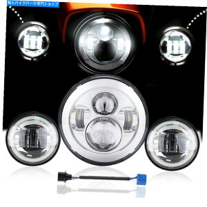 Headlight 70W 7 "LEDvWFN^[wbhCg+ 4.5"pbVOCgtBbgn[[c[ON 70W 7" LED Projector Headlight+ 4.5" Passing Light Fit For Harley Touring Chrome