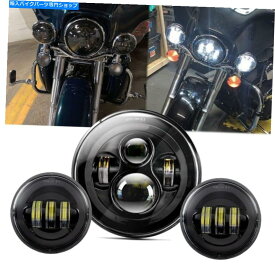Headlight ハーレーエレクトラグライドクラシックブラック7 "LEDヘッドライト + 4.5"パスライト用 For Harley Electra Glide Classic Black 7" LED Headlight + 4.5" Passing Lights