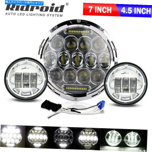 Headlight �n�[���[�f�r�b�h�\���p��7 �C���`�N����LED�v���W�F�N�^�[�w�b�h���C�g�t�H�O���C�g�R���{�L�b�g 7 Inch Chrome LED Projector Headlight Fog Lights Combo kit for Harley Davidson