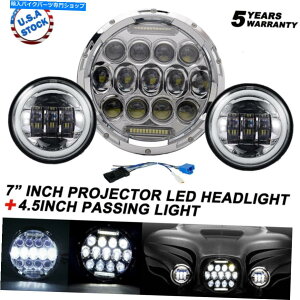 Headlight Chrome 85W LED 7 '' LED�w�b�h���C�g + 4.5 "�n�[���[�c�[�����O�p�̃n���[�p�X�����v Chrome 85W LED 7'' LED Headlight + 4.5" Halo Passing Lamp For Harley Touring