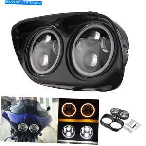 Headlight �n�[���[�f�r�b�h�\�����[�h�O���C�h�w�b�h�����v�̃I�[�g�o�C�v���W�F�N�^�[�f���A��LED�w�b�h���C�g Motorcycle Projector Dual LED Headlight for Harley Davidson Road Glide Headlamp