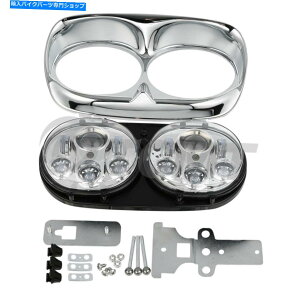 Headlight n[[[hOCh1998-2013ɓKfALEDvWFN^[wbhCgNnEWO Dual LED Projector Headlight Chrome Housing Fit For Harley Road Glide 1998-2013