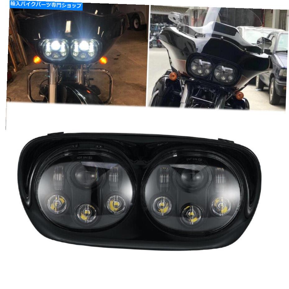 Headlight デュアルLEDヘッドライトプロジェクターHI LOビームハーレーOADグライドCVOカスタム04-13 Dual LED Headlight Projector Hi Lo Beam For Harley oad Glide CVO Custom 04-13