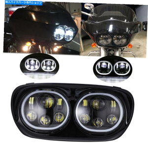 Headlight �n�[���[���[�h�O���C�h�E���g���t���g��04-13�̃f���A��LED�w�b�h���C�g�G���W�F���A�C�YDRL�L�b�g Dual LED Headlight Angel Eyes DRL Kit For Harley Road Glide Ultra FLTRU 04-13