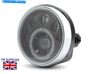 Headlight LEDI[goC7 "wbhCg12VgJtF[T[Xg[gt@C^[vWFNgubN LED Motorcycle 7" Headlight 12V Retro Cafe Racer Streetfighter Project Black