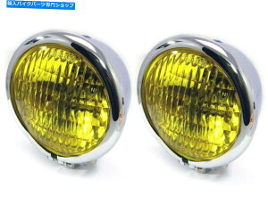 Headlight oCNwbhCgƃCG[YyAN - gJtF{[h[T[vWFNg Motorbike Headlight & Yellow Lens PAIR CHROME - Retro Cafe & Board Racer Project