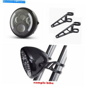 Headlight 7 �O���X�u���b�NLED�w�b�h���C�g�f�C���[�J�[ +�u���P�b�g�J�t�F���[�T�[�{�o�[�v���W�F�N�g�J�X�^�� 7 Gloss Black LED headlight daymaker + bracket cafe racer bobber project custom�y���s�A���i�z