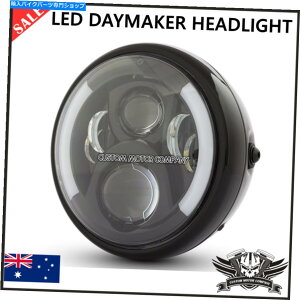 Headlight 7 "OXubNLEDwbhCgfC[J[DRLCWP[^[JtF[T[{o[JX^ 7" Gloss Black LED headlight daymaker DRL indicator cafe racer bobber custom