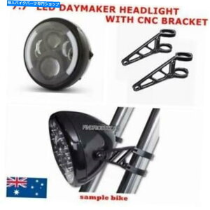 Headlight 7 "OXubNLEDwbhCgfC[J[ +uPbgJtF[T[{o[vWFNgJX^ 7" Gloss Black LED headlight daymaker + bracket cafe racer bobber project custom