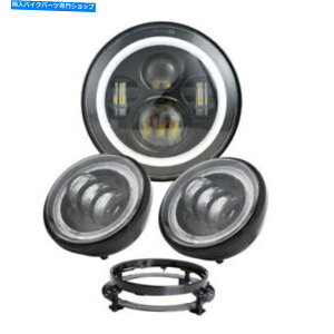 Headlight vWFN^[n[LED 7 "wbhCgƃpXDRLMCg̓n[[c[OɍĂ܂ Projector Halo LED 7" Headlight & Passing DRL Signal Lights Fit Harley Touring